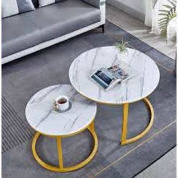 2 White Round Nesting Table Set for Living Room Modern Minimalist Style End Table