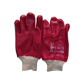 PIONEER SAFETY Gloves PVC Coat Red Extra Heavy Duty Terry Palm Rough Knit Wrist Large