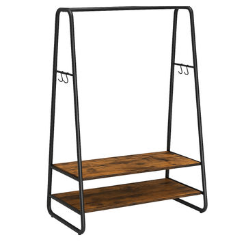 Clothes Rack with 2 Shelves & Hooks - Industrial Style, 160cm Tall