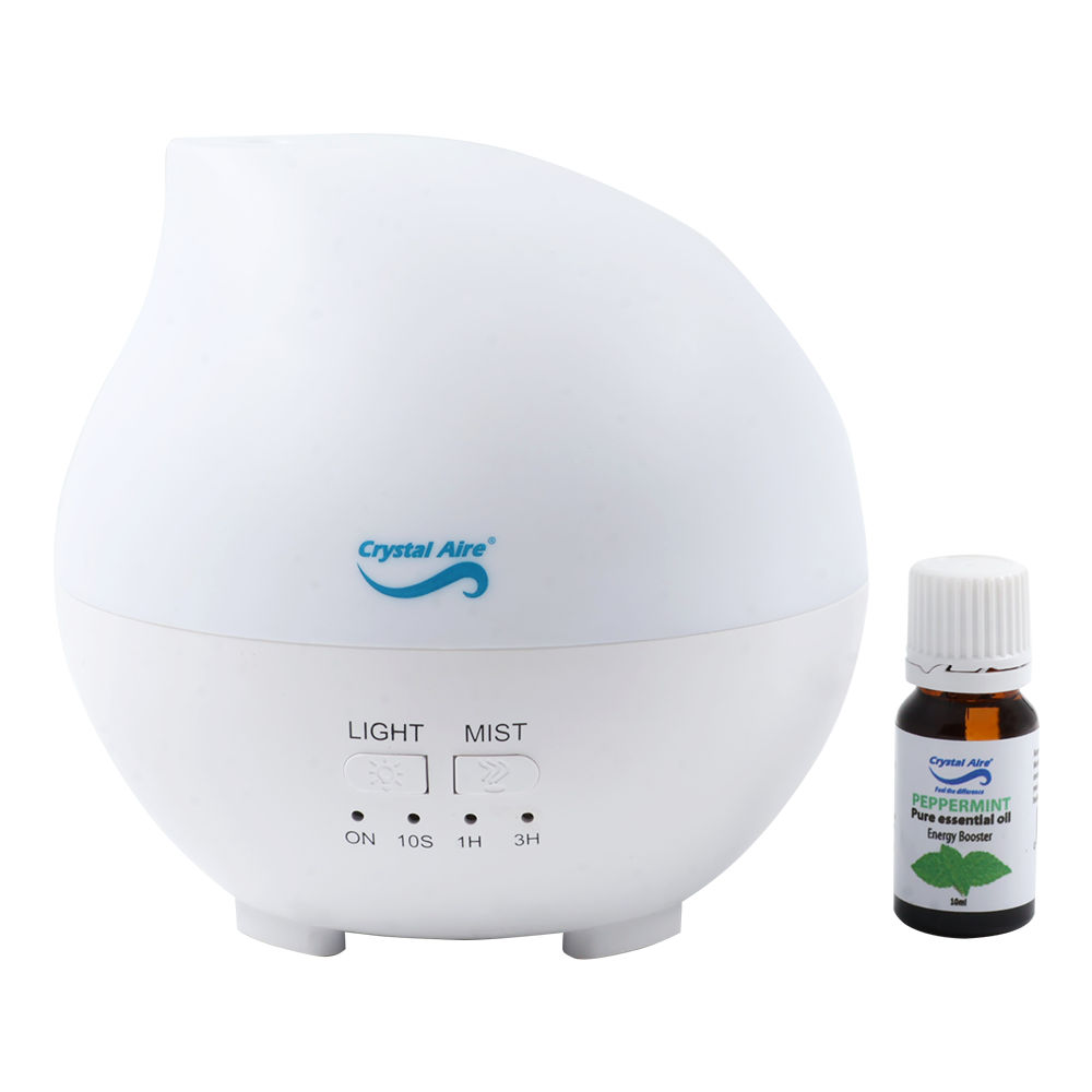 Crystal Aire Aroma Diffuser with Night Light & 10ml Peppermint Essential Oil