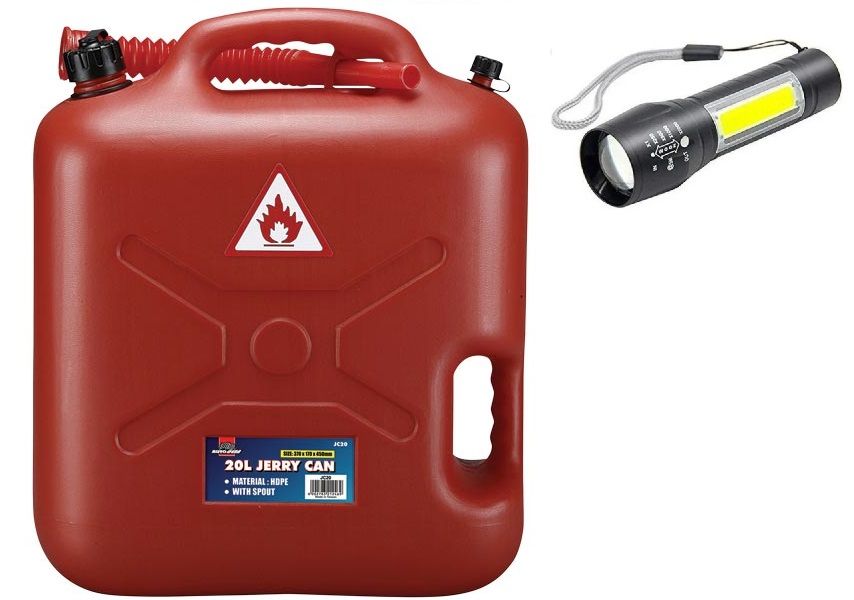 Auto Gear Plastic 20L Petrol Jerry Can with Spout and Torch