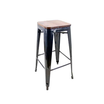 Vividitto - Tolix Bar Chair With Wooden Seat - Matte Black