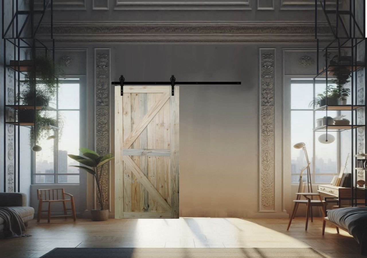 K Brace Pine Barn Door- Interior Barn Sliding Door Including Mechanism - 920mm(L) x 2100mmm(H) x 36mm(W)