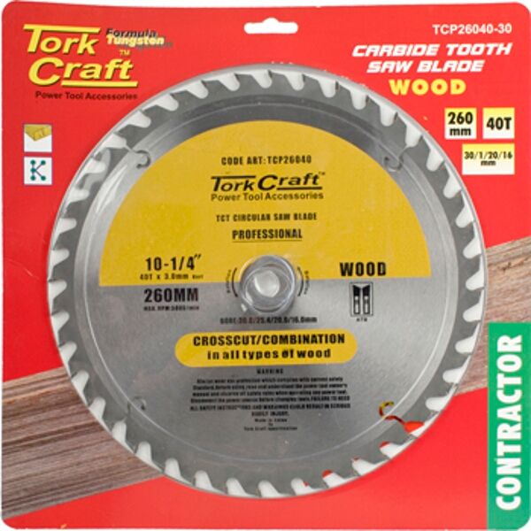 Blade Contractor 260 X 40T 30/1/20/16 Circular Saw Tct