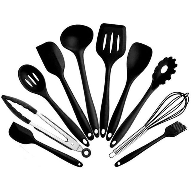 Kitchen Utensils 10 Piece Silicone Black  - Kitchen Utensils
