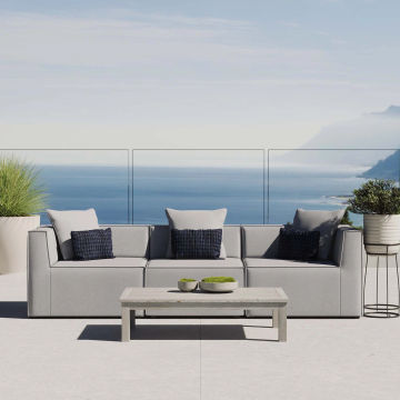 QandAHome-Luna Outdoor Modular Patio Sectional - Grey - 3 Seater