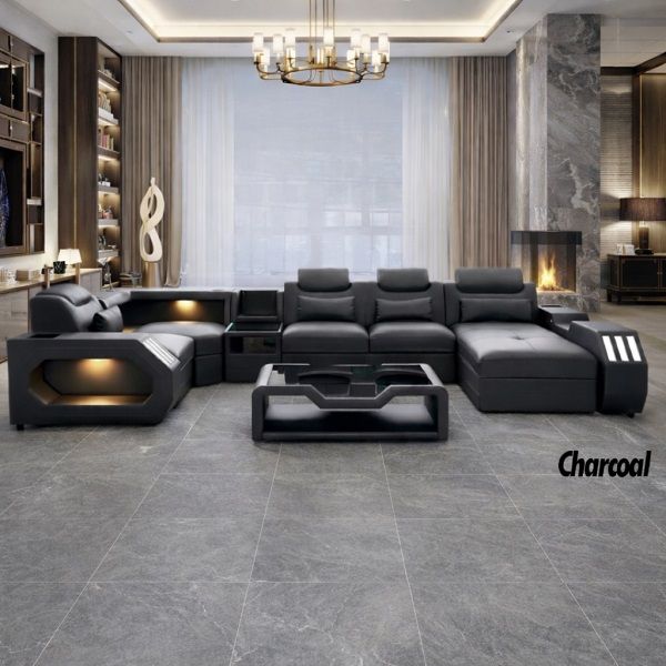 Prestige Home - Tesla U-Shape Smart Couch - Charcoal