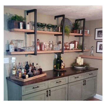Wall Mounted 2 Tier 32mm square tubing E-shape shelf frames with wooden shelves