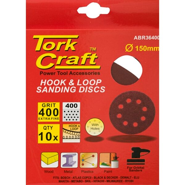 Sanding Disc 150Mm 400 Grit With Holes 10/Pk Hook And Loop