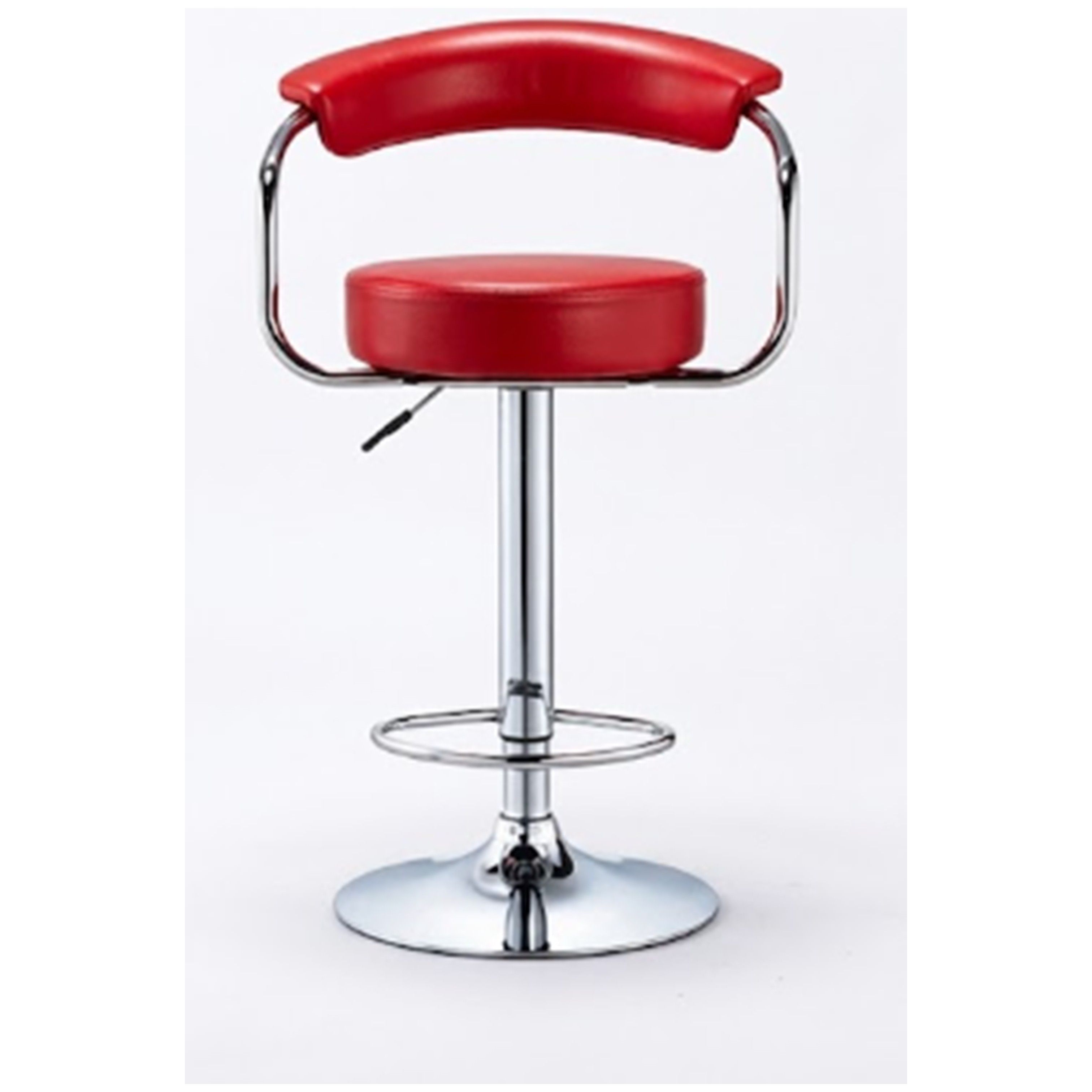 Madiega Furniture - Retro Red Adjustable Swivel Bar Stool with Curved Backrest & Chrome Base (set of 2)