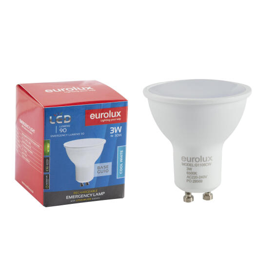 Eurolux Rechargeable LED Light Bulb GU10 3W Cool White 
