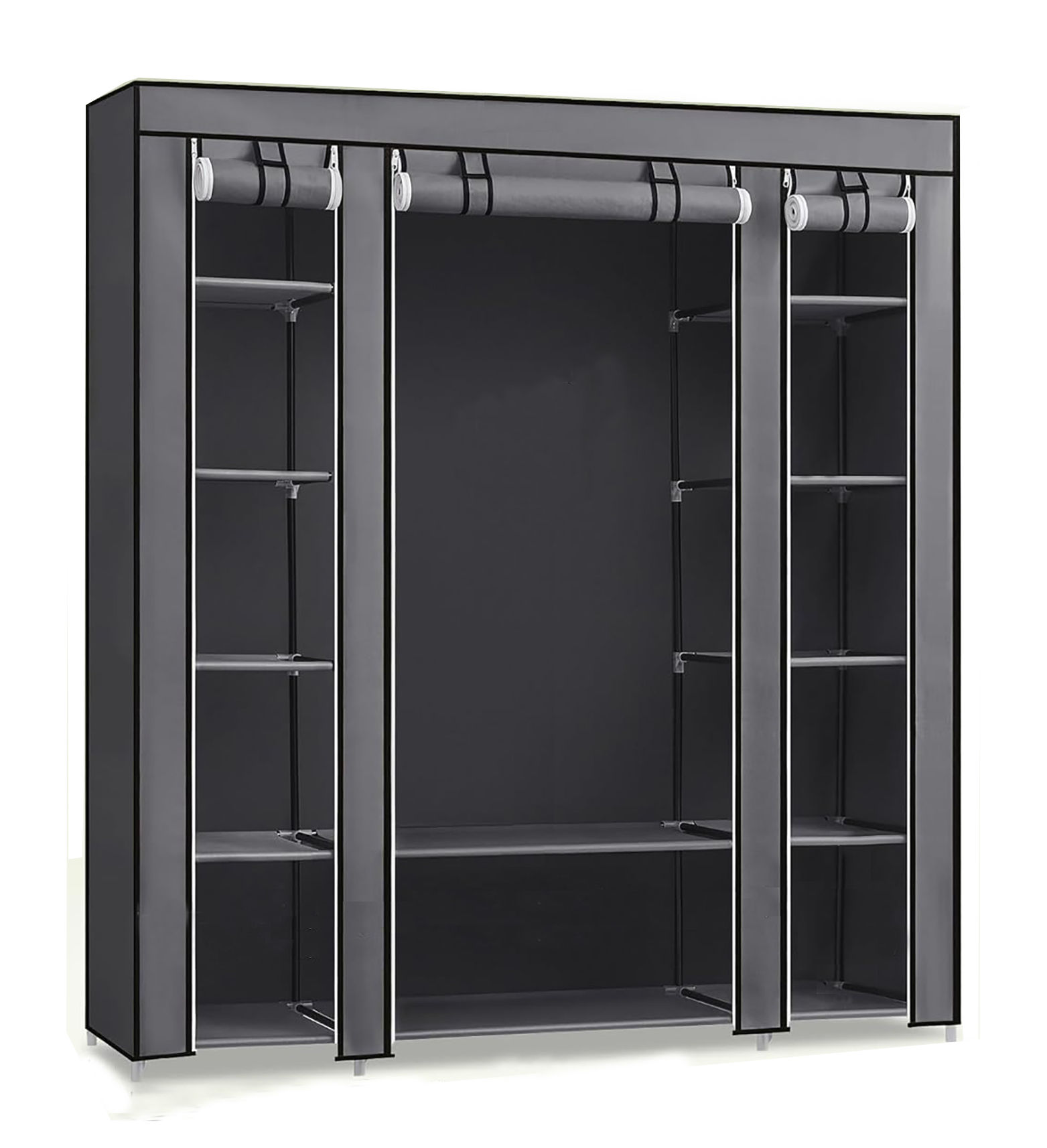 PORTABLE FABRIC WARDROBE WITH CLOTHES RAIL & STORAGE COMPARTMENTS