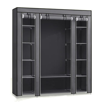 PORTABLE FABRIC WARDROBE WITH CLOTHES RAIL & STORAGE COMPARTMENTS