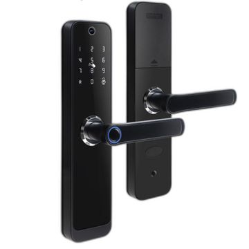 Smart Life Tuya WIFI Access Control Fingerprint Keypad Card Video Doorbell Handle Lock HR07P (Black)