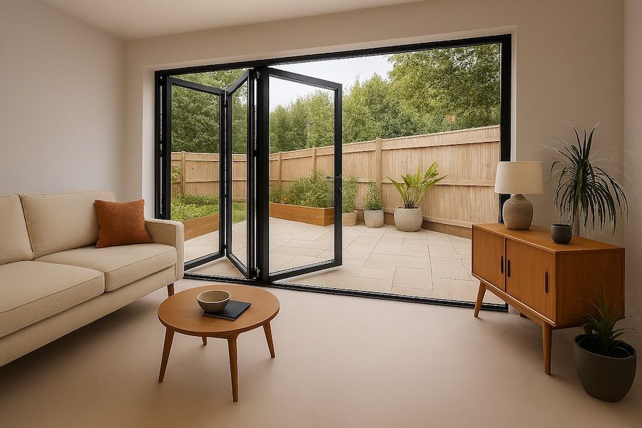 Kenzo - SFD3FG7RC - Aluminium Fold A-Side Door 2.1mx2.1m Charcoal Open to Right Viewed From Outside