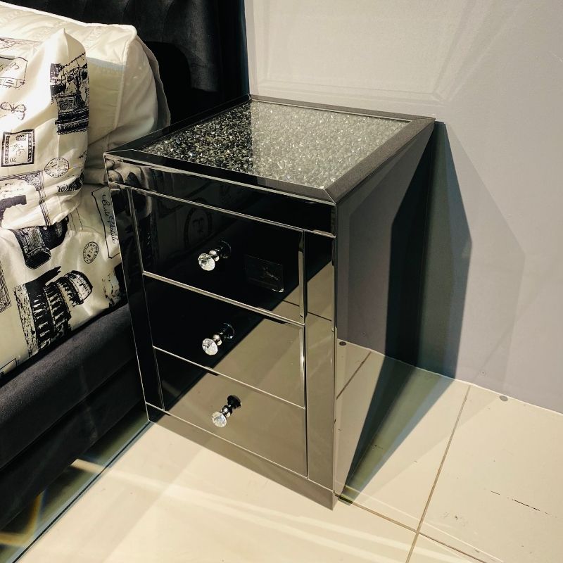 KC FURN-Diamond Mirror Pedestal  3 Drawer ,Black