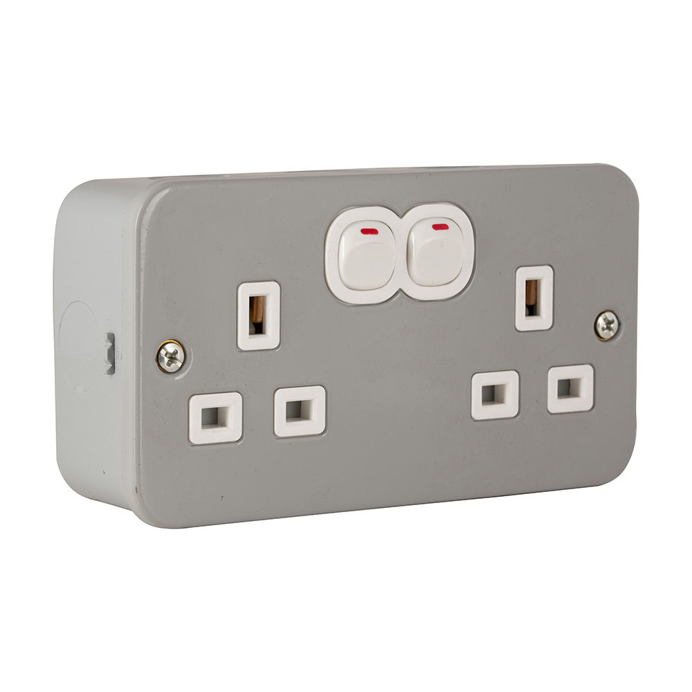Eurolux - Double Switch Socket - 13a - Grey - Steel - 2 Pack