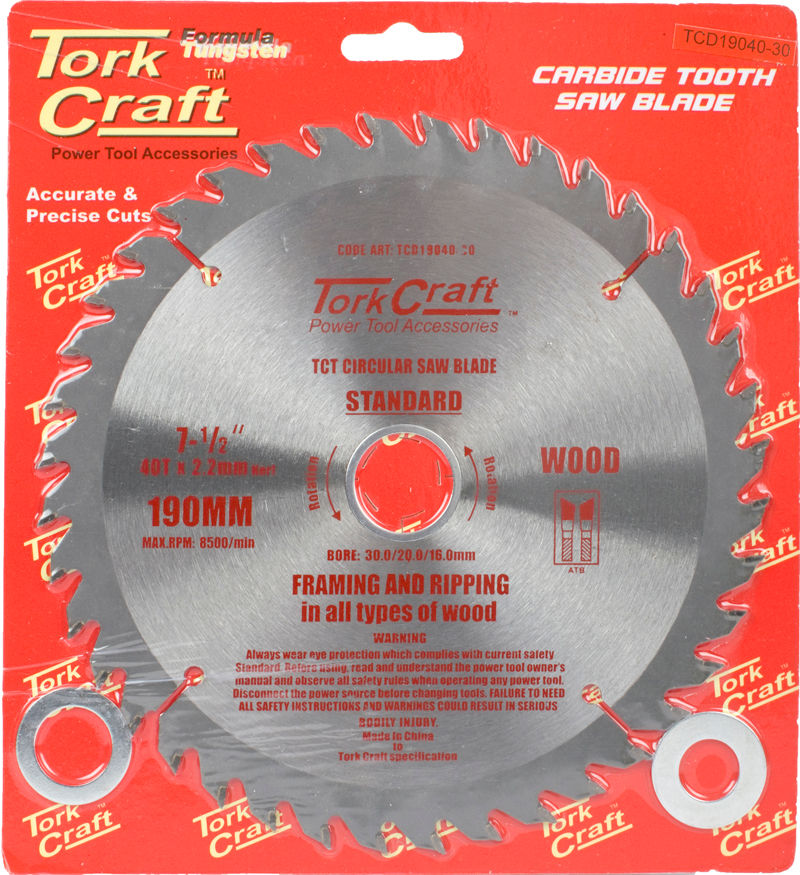 Tork Craft - Blade Tct 190 x 40T 30/20/16mm