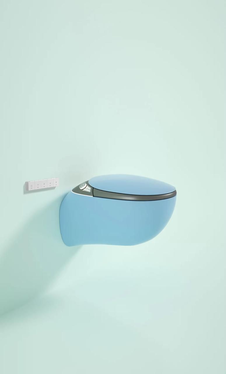 Aura-Sleek Smart Wall-Hung Commode- Light Blue
