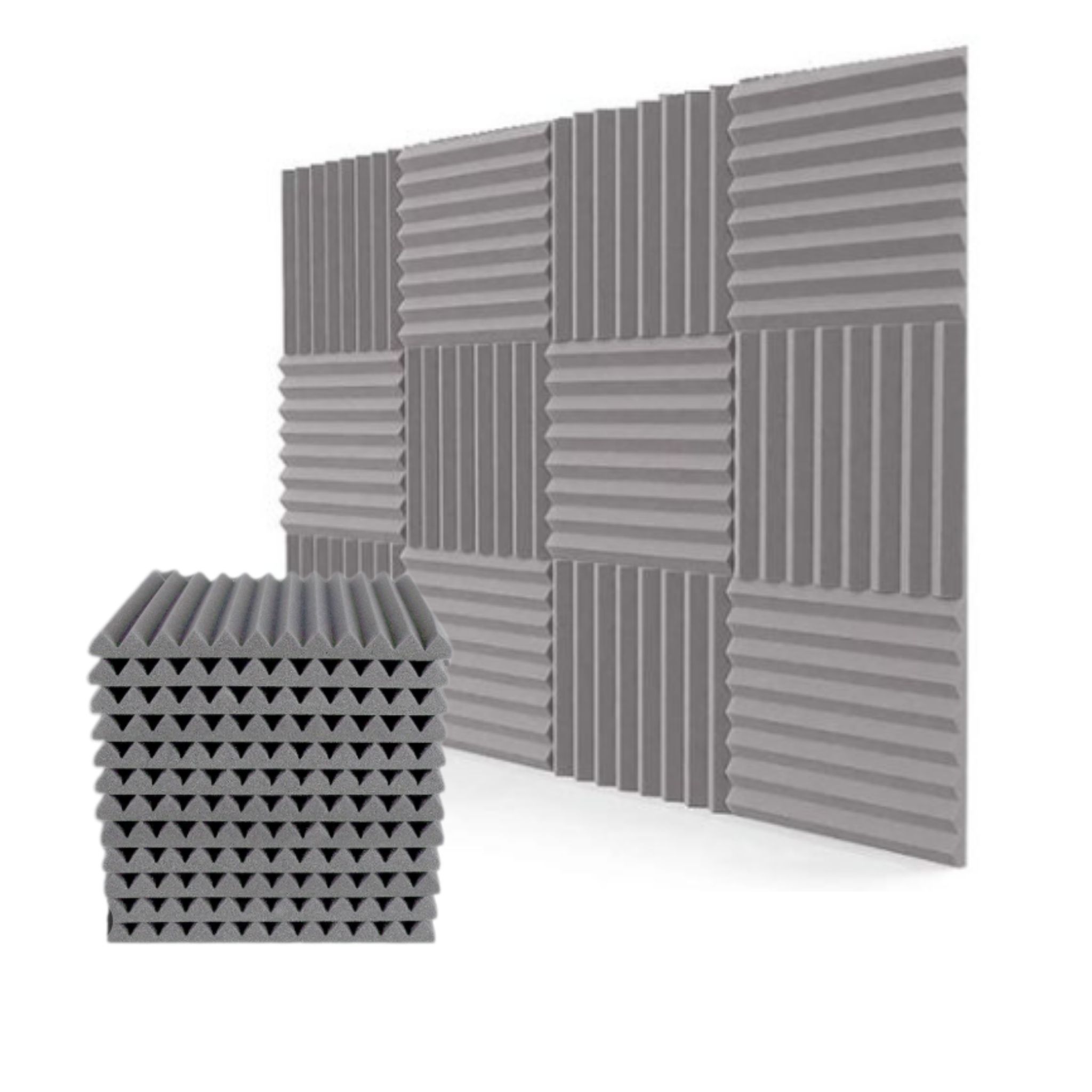 Echo-Less Acoustic Foam Wedge Panels Grey 2.5cm (12 Pack)