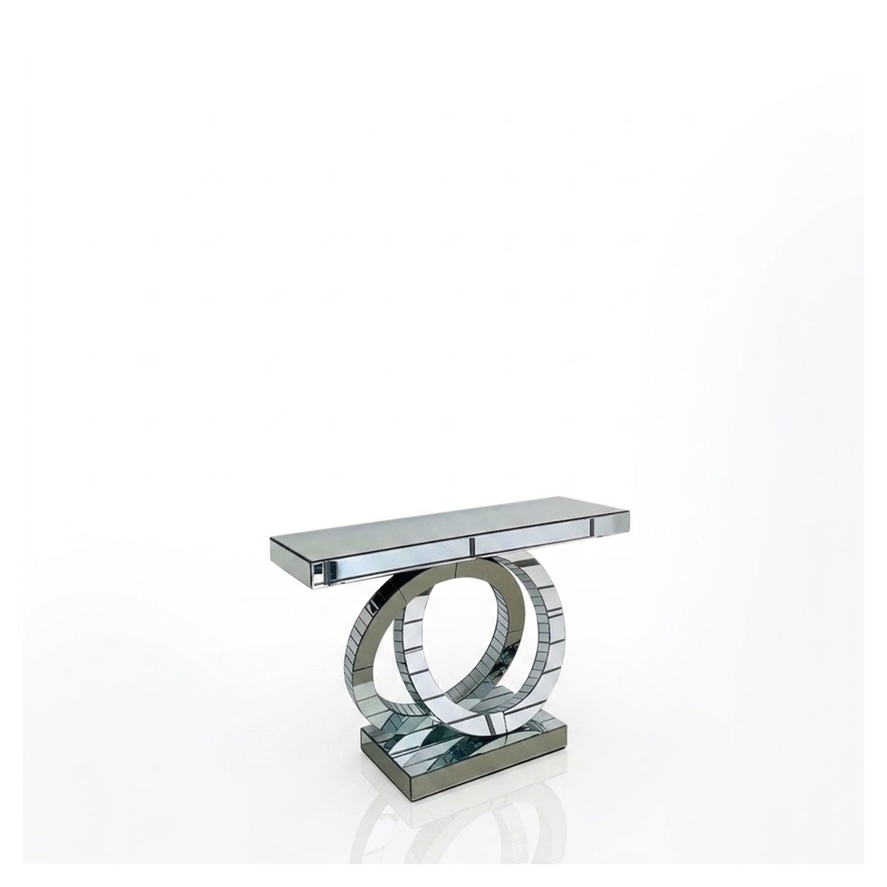 Madiega Furniture - Modern Mirrored Console Table with Sculptural Interlocking Infinity Ring Base