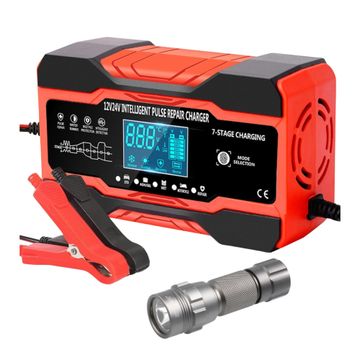 12v10a /24v5a 7 Stage Battery Intelligent Pulse Repair Charger and Stier Torch
