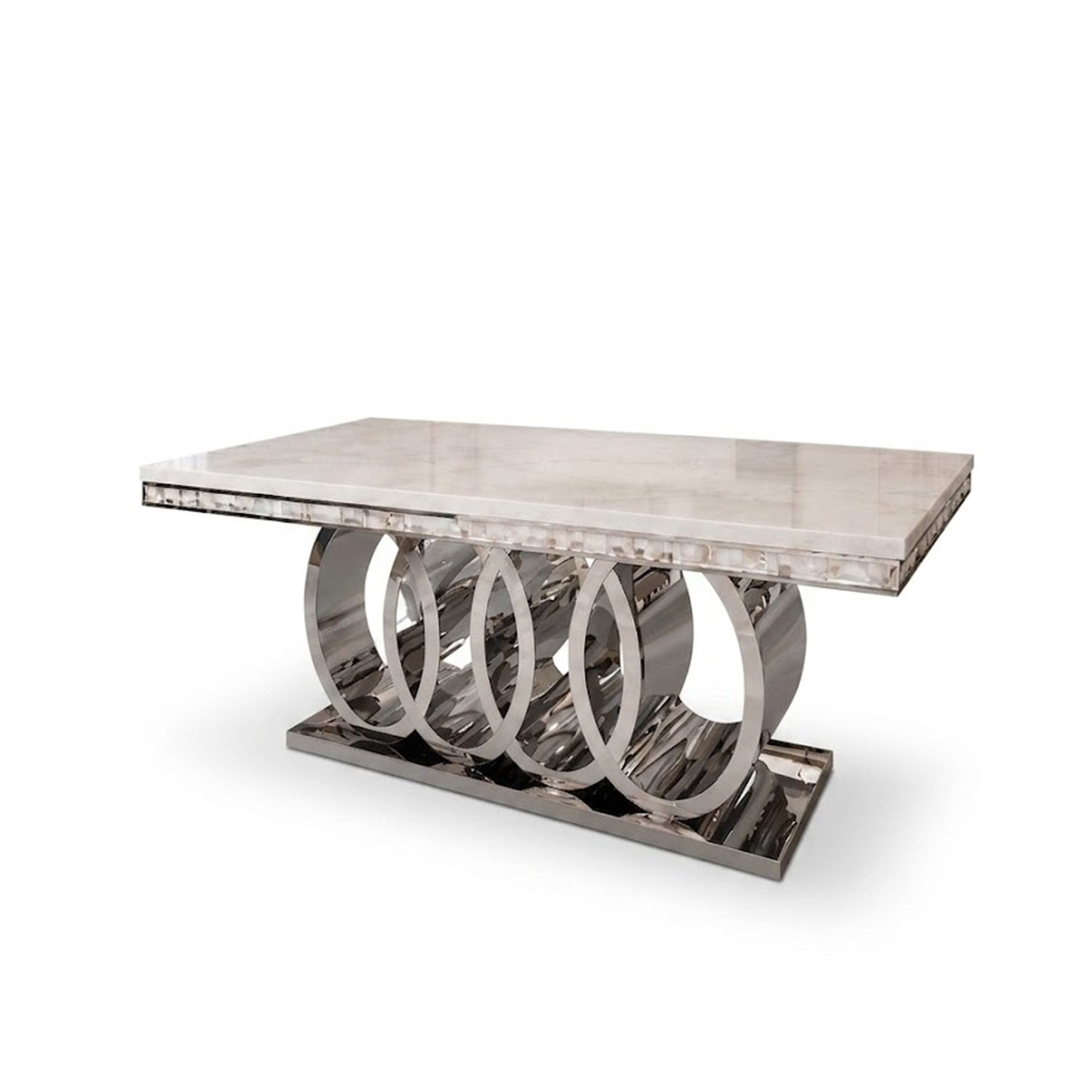 Madiega Furniture - Modern Polished Silver Interlocking Ring Base Marble Top Dining Table