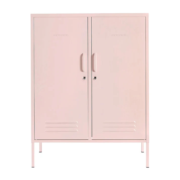 Steel Swing Door Sideboard Midi Storage Cabinet Cupboard Locker - Peach Pink