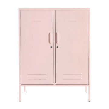Steel Swing Door Sideboard Midi Storage Cabinet Cupboard Locker - Peach Pink