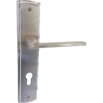 Brushed Chrome Lever Handle on Backplate - 85mm - Cylinder cutout