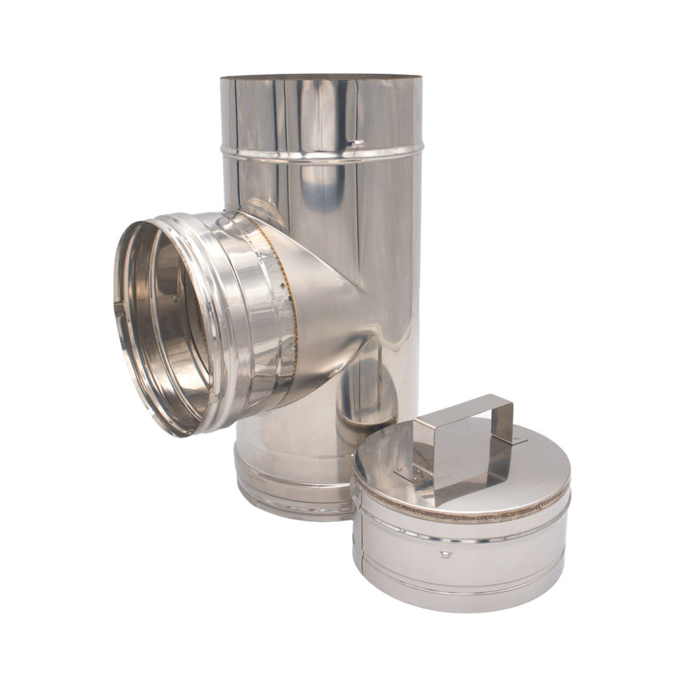 ECONOFIRE 130MM Single Skin T-Piece With Cap