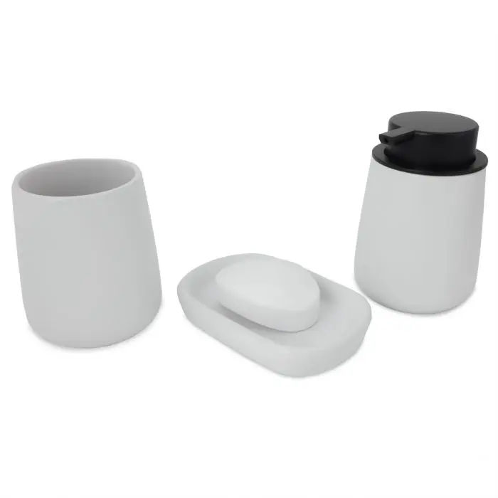 Woodly Bath Set, Dolomite White, 3 Pieces