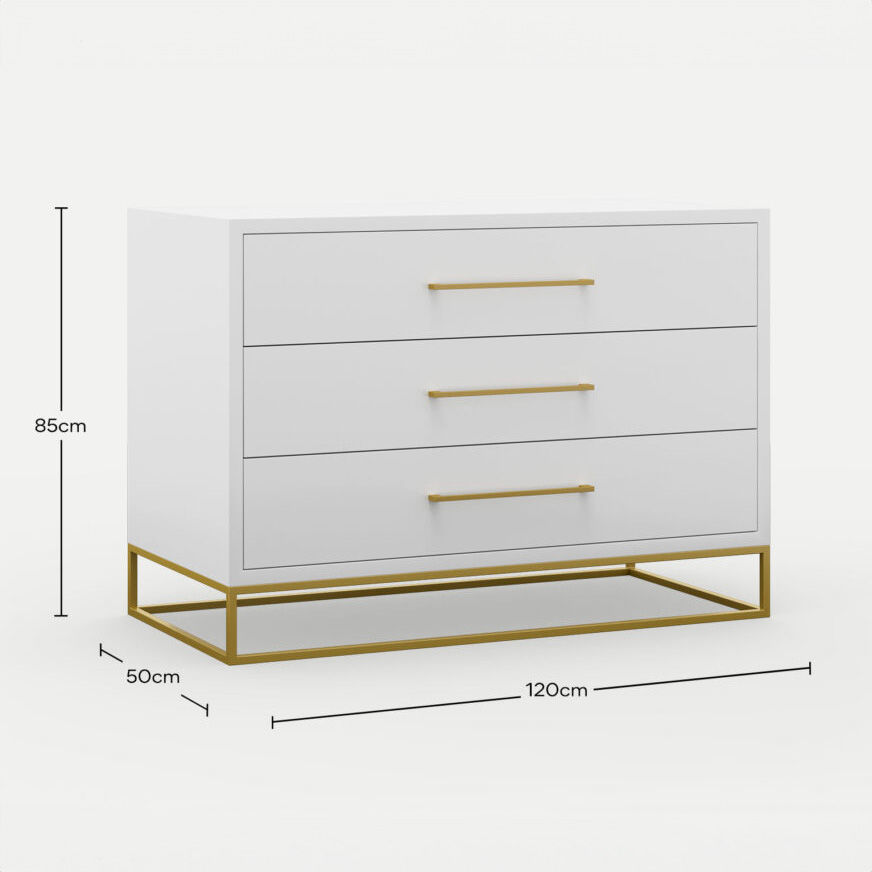 3 Drawer Server Lilo Satin White - Gold Frame
