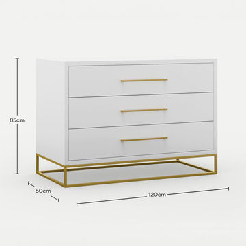 3 Drawer Server Lilo Satin White - Gold Frame