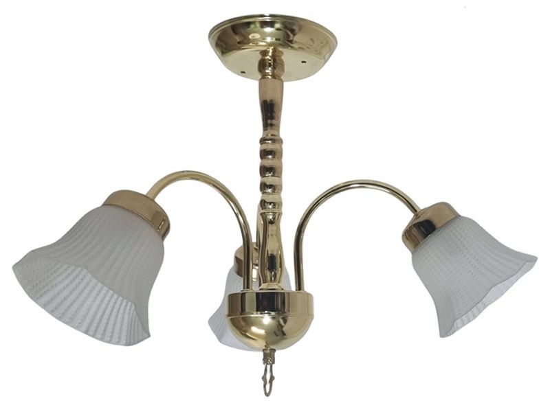 Litex Lamps 3 Light Ceiling fitting with Ringed Column and Rippled Glasses