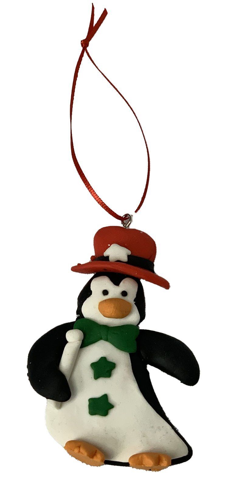 XMAS PENGUIN DECOR HANG GREEN TIE