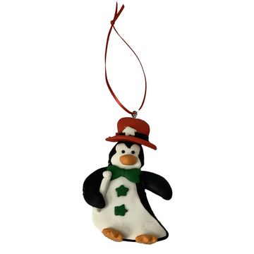 XMAS PENGUIN DECOR HANG GREEN TIE