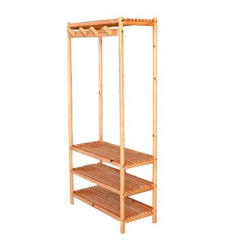 Coat Rack Wooden Foot Shelf Wardrobe with Clothes Hanger