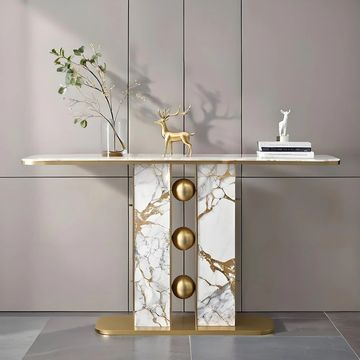 Regal Console Table – Marble & Gold Sphere Base