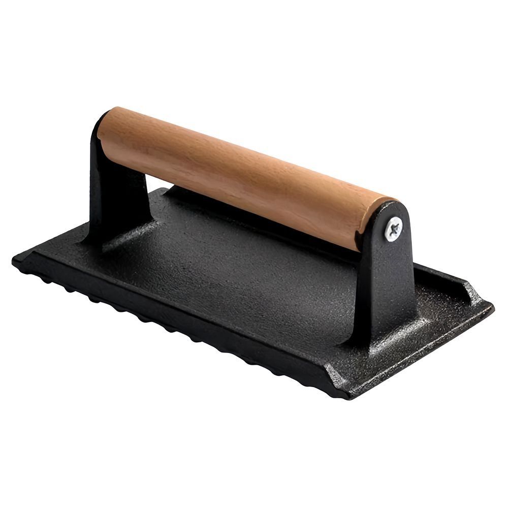 Cast Iron Meat, Burger & Bacon Press with Wooden Handle - Heavy Duty