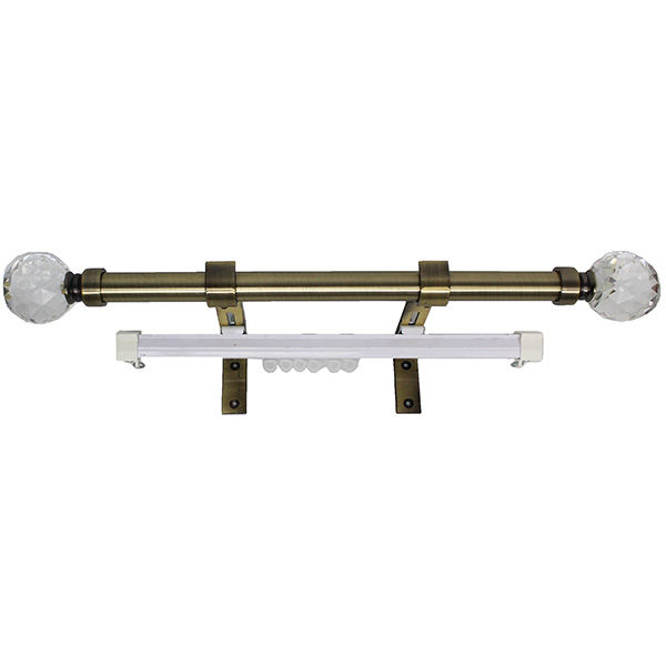 Matoc 25mm Pole and Single Rail Kit - Crystal Ball Finials - Antique Brass - 1.5m