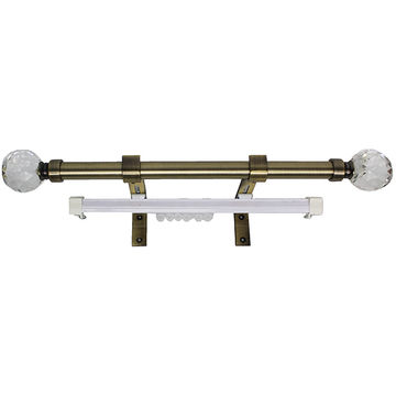 Matoc 25mm Pole and Single Rail Kit - Crystal Ball Finials - Antique Brass - 1.5m