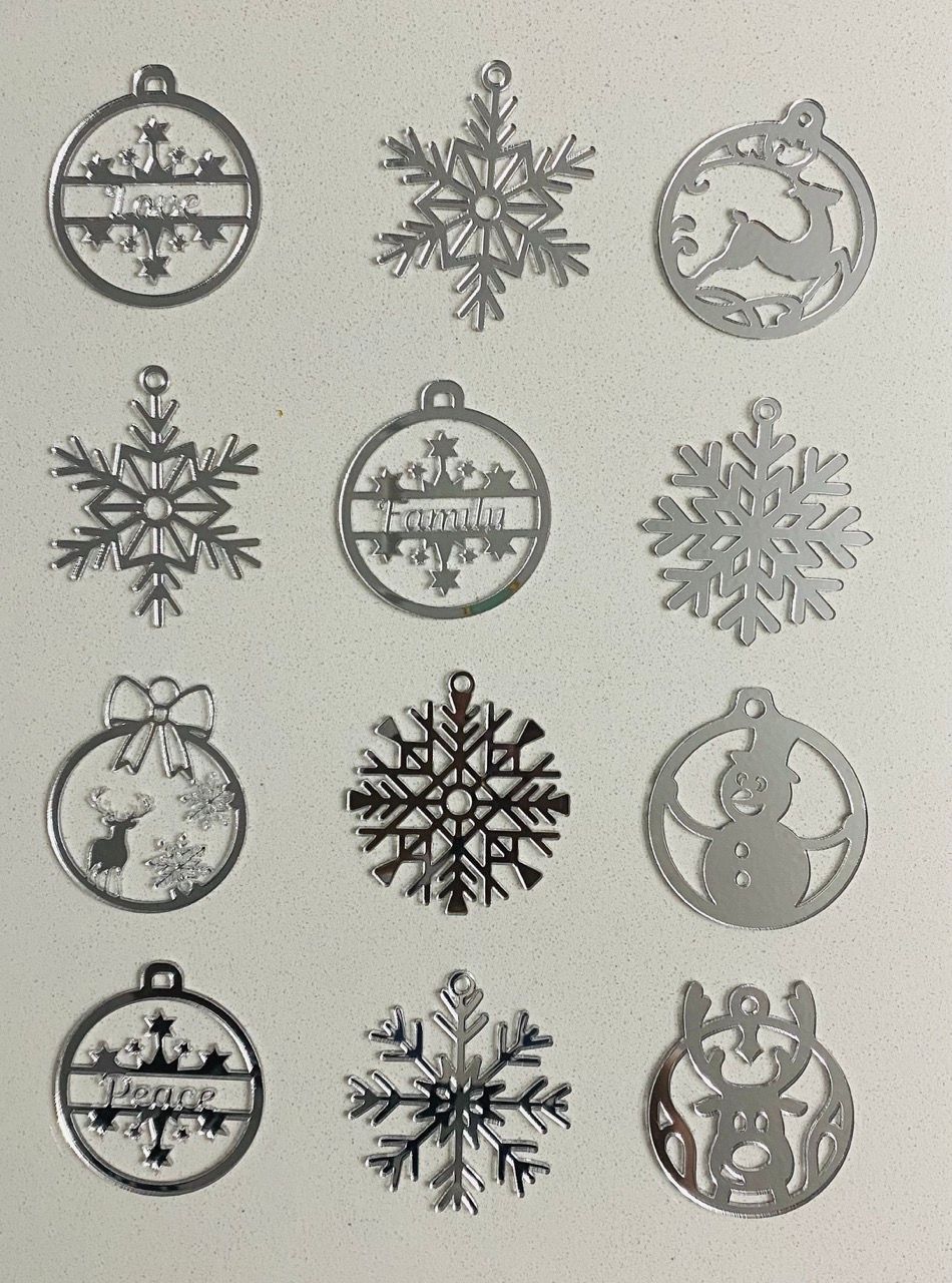 Silver Acrylic Mirror Christmas Tree Ornaments