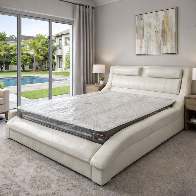 KC FURN – Napoli Faux Leather Sleigh Bed (White)