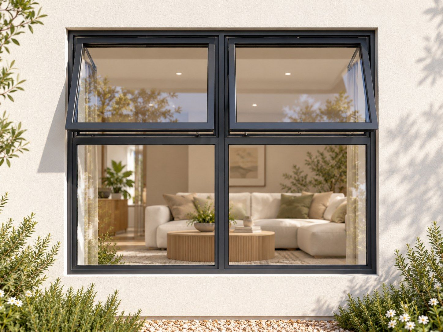 Kenzo Premium Top-Hung Aluminium Window - Charcoal, 1500 1200 mm, Two Upper Openers with Fixed Lower Panes, Clear Glass