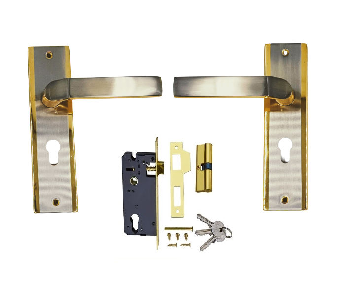 Cylinder Door Lock Set with Gold Border Modern Handles LEROY MERLIN