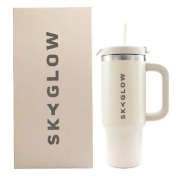 SkyGlow Tumbler with Straw 880ML-LargeTumblerTravel Mug w Handle-Leakproof - Beach Sand