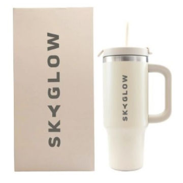 SkyGlow Tumbler with Straw 880ML-LargeTumblerTravel Mug w Handle-Leakproof - Beach Sand