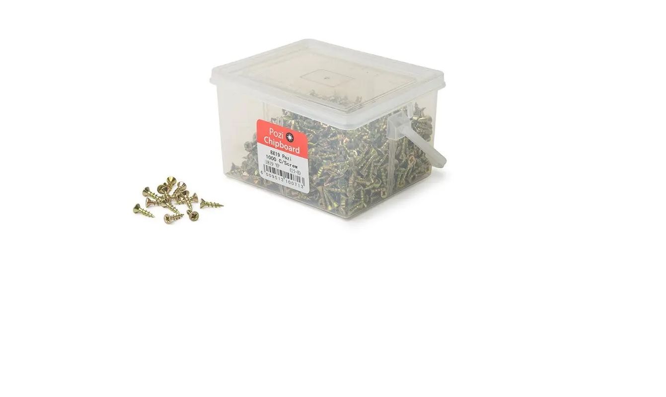 Chipboard Screws, Pozi, No.8, 4mm x 19mm, 1000 pieces BY WOODLY