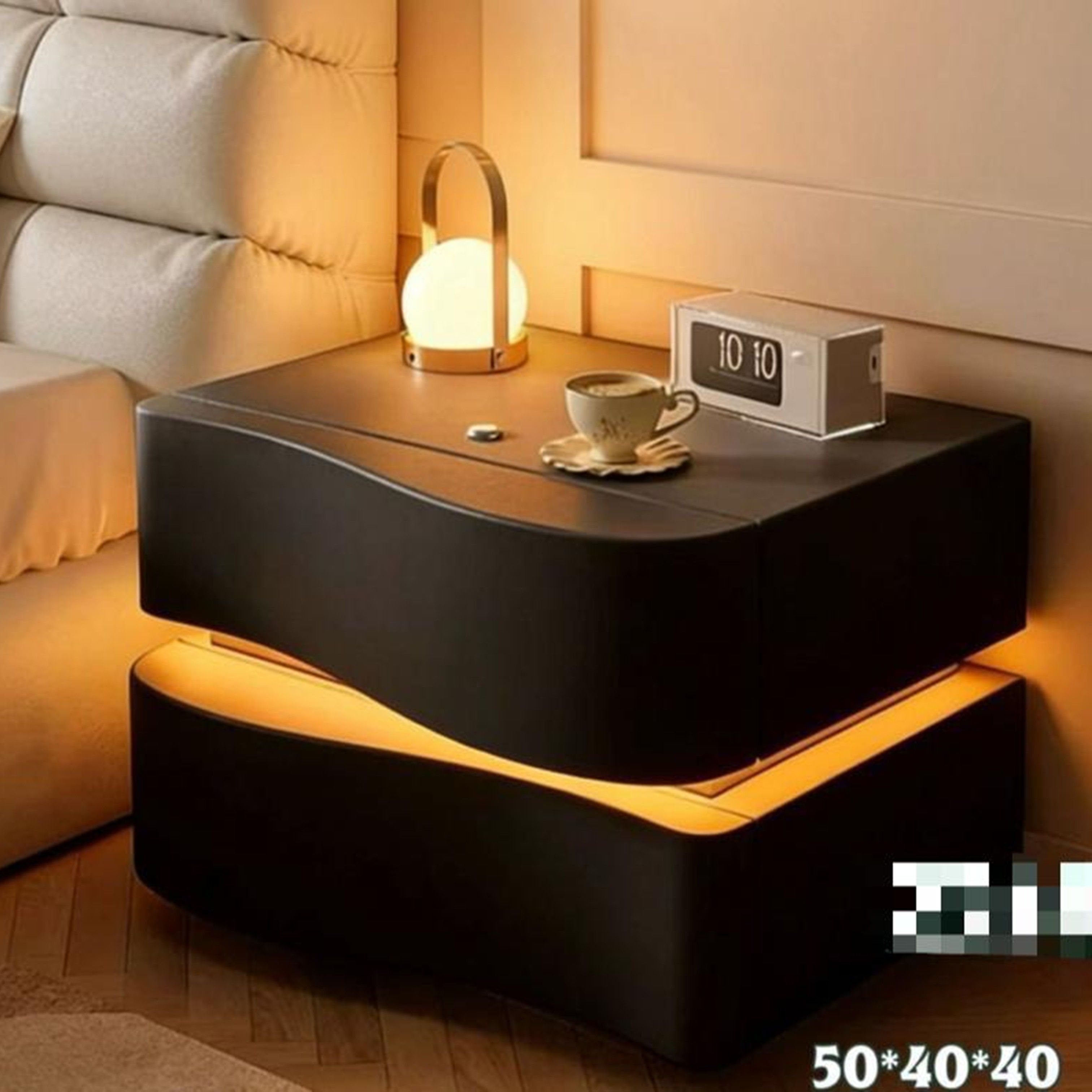 Madiega Furniture - Black Curved LED Bedside Nightstand